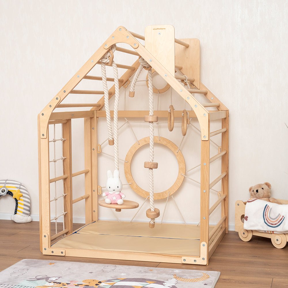 Wooden climbing playhouse – indoor climber & play space - The Nurturing Nook