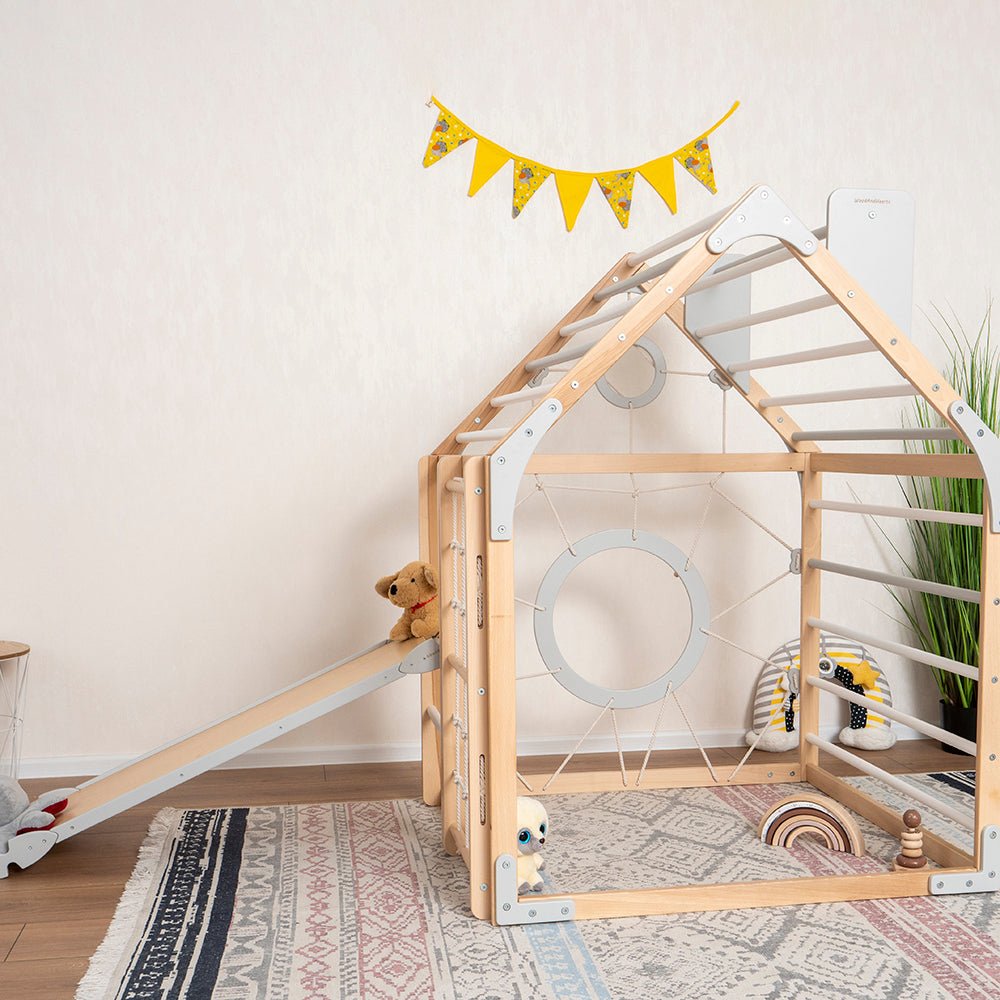 Wooden climbing playhouse – indoor climber & play space - The Nurturing Nook
