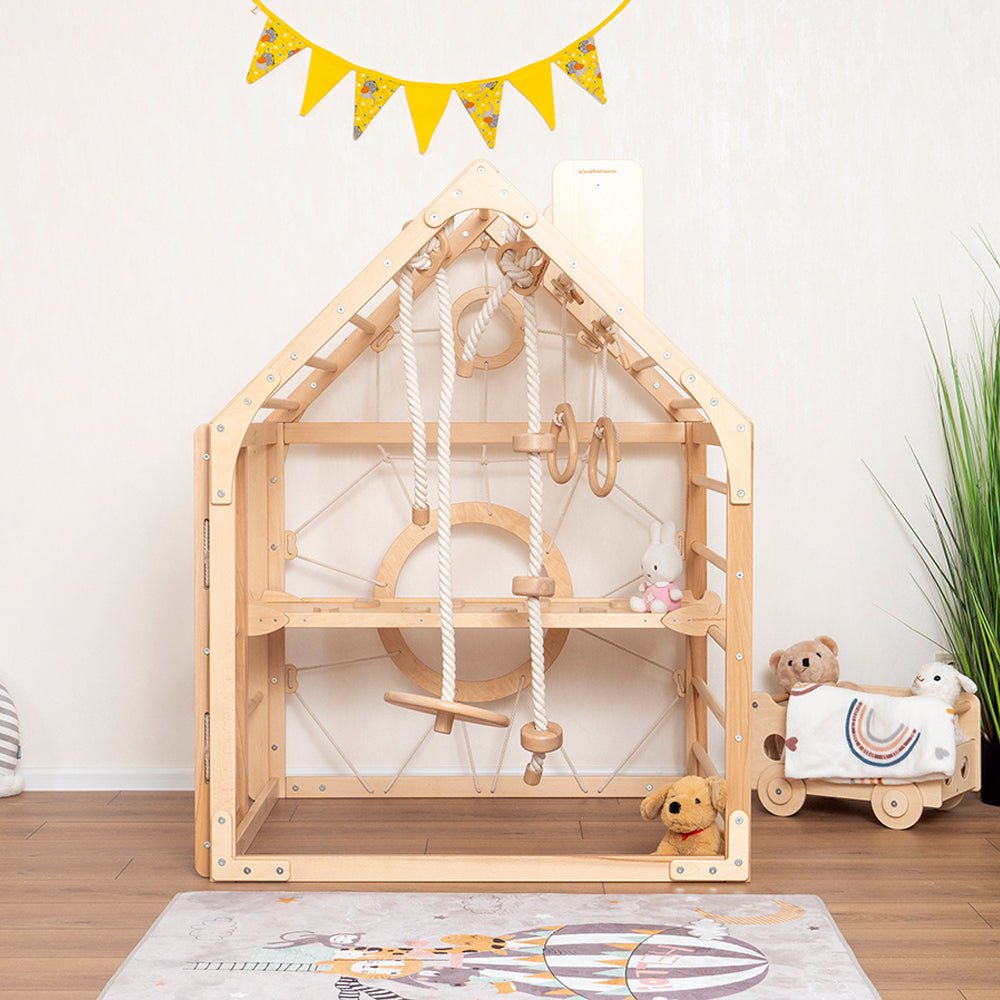 Wooden climbing playhouse – indoor climber & play space - The Nurturing Nook