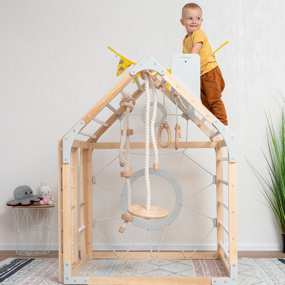 Wooden climbing playhouse – indoor climber & play space - The Nurturing Nook