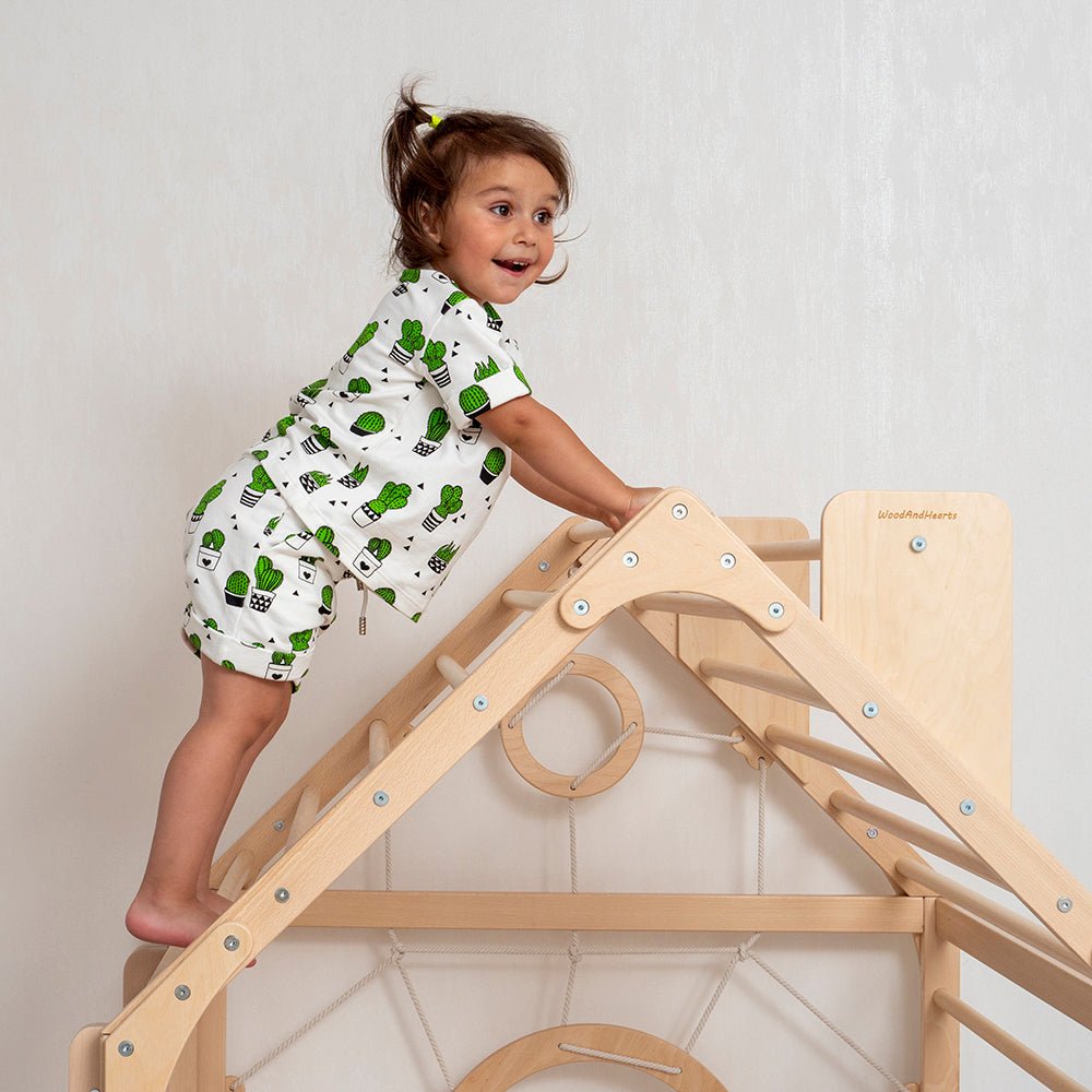 Wooden climbing playhouse – indoor climber & play space - The Nurturing Nook