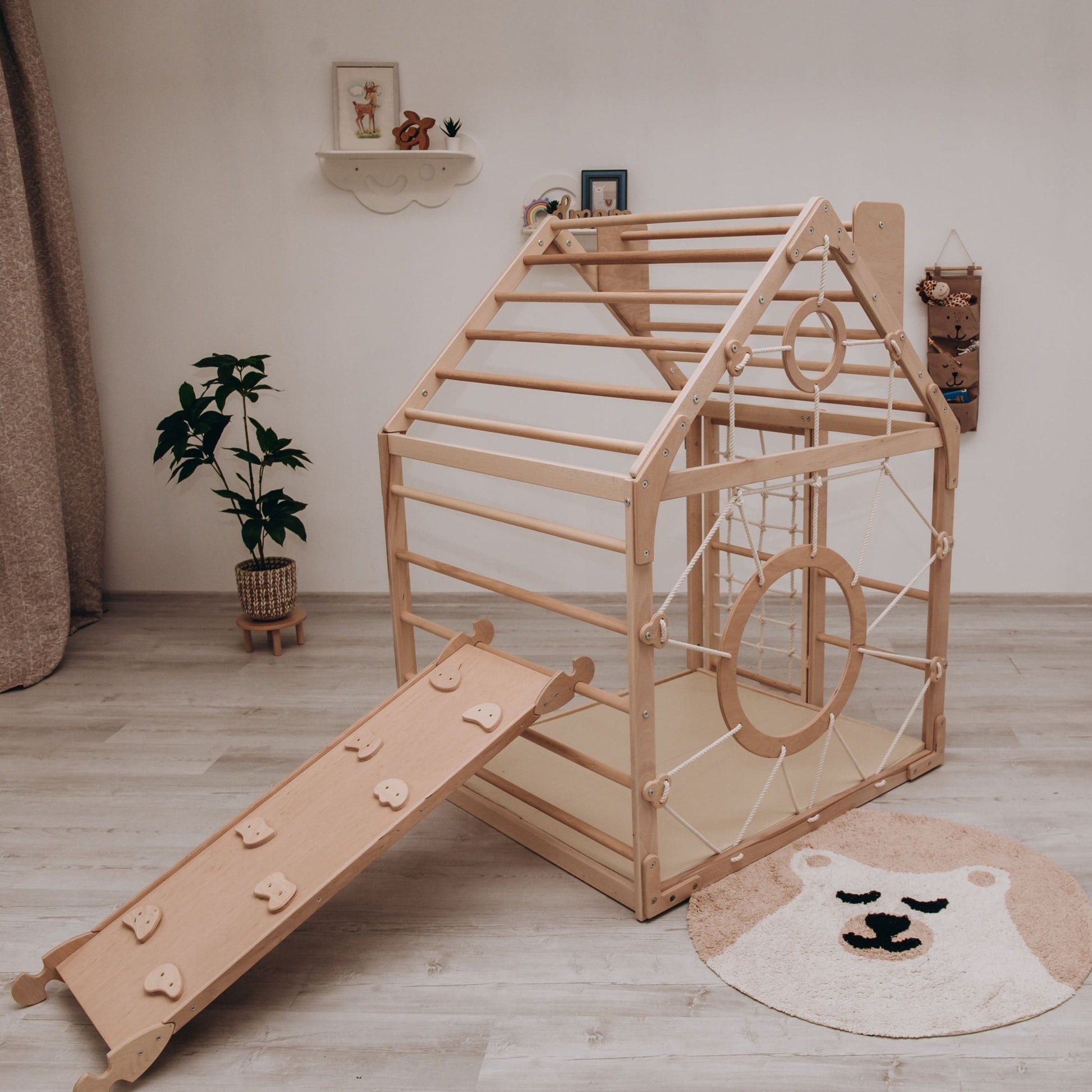 Wooden climbing playhouse – indoor climber & play space - The Nurturing Nook