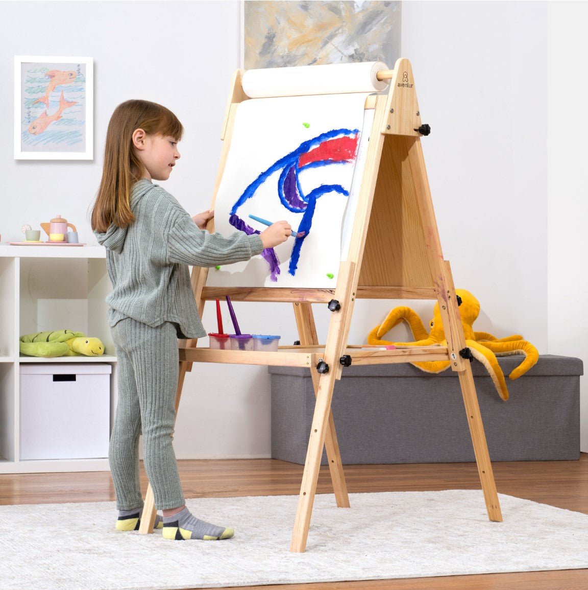 Wooden foldable easel with adjustable height and chalkboard - The Nurturing Nook