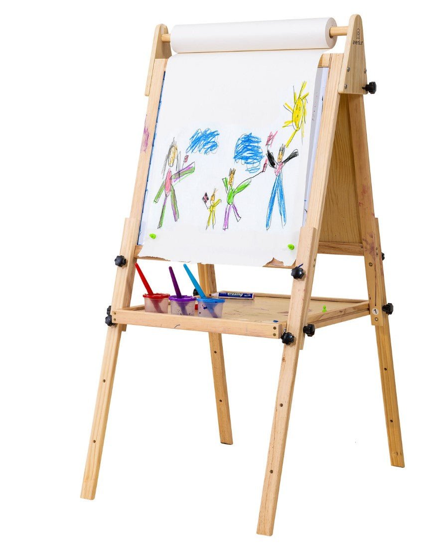Wooden foldable easel with adjustable height and chalkboard - The Nurturing Nook