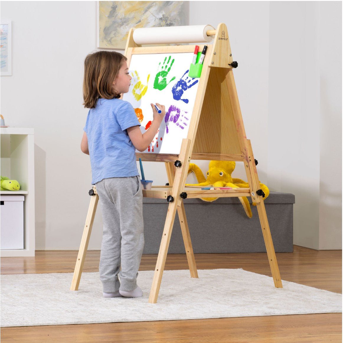 Wooden foldable easel with adjustable height and chalkboard - The Nurturing Nook