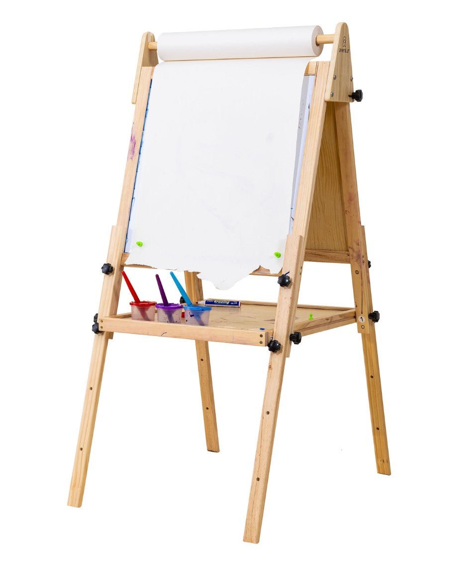 Wooden foldable easel with adjustable height and chalkboard - The Nurturing Nook