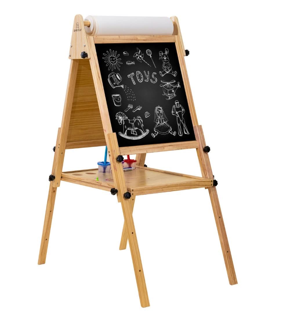 Wooden foldable easel with adjustable height and chalkboard - The Nurturing Nook