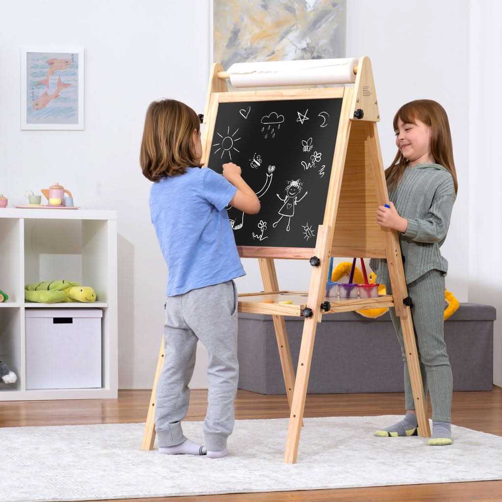 Wooden foldable easel with adjustable height and chalkboard - The Nurturing Nook