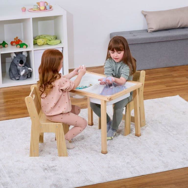 Wooden kids activity table set with chalkboard & storage - The Nurturing Nook