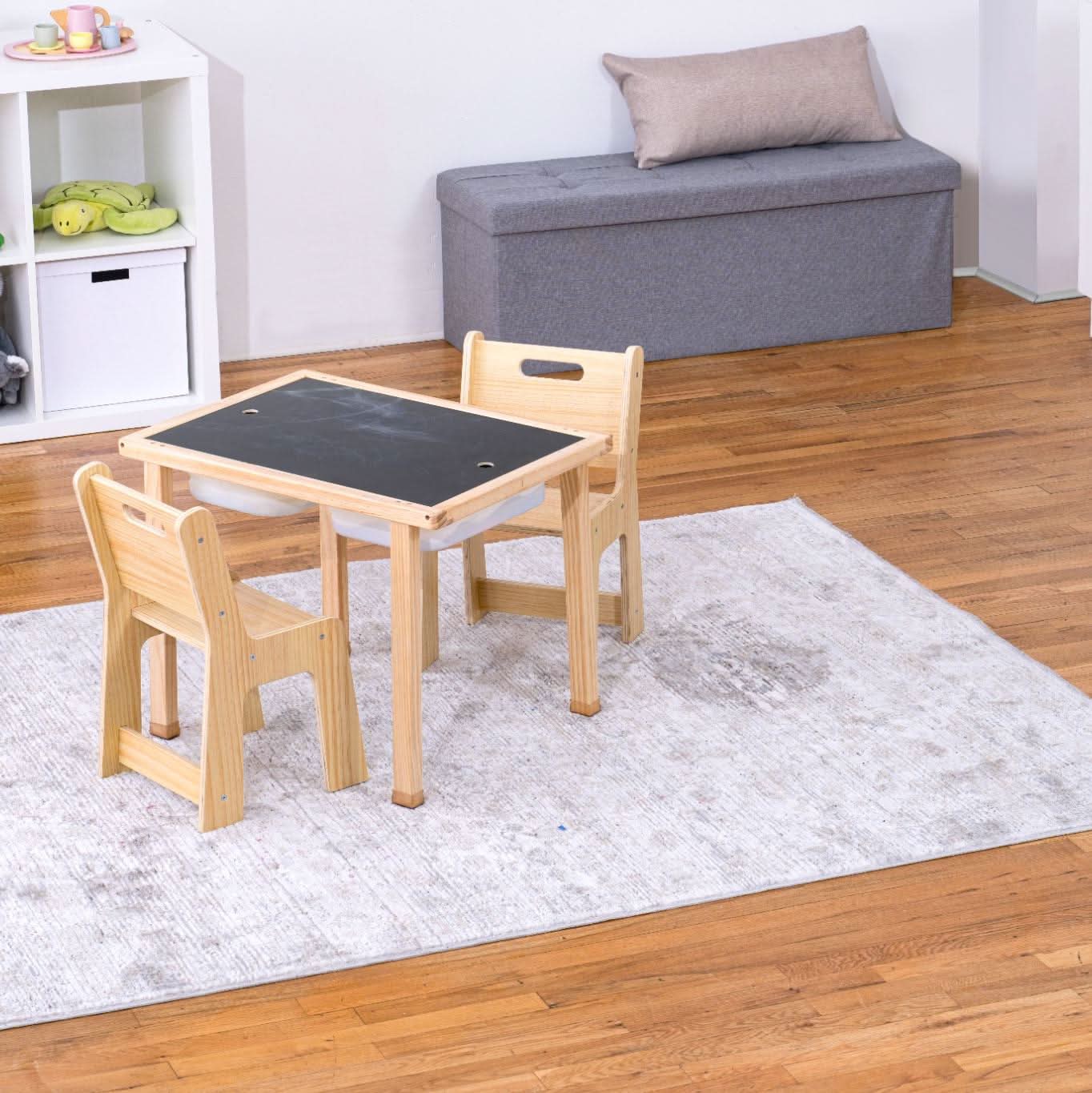 Wooden kids activity table set with chalkboard & storage - The Nurturing Nook