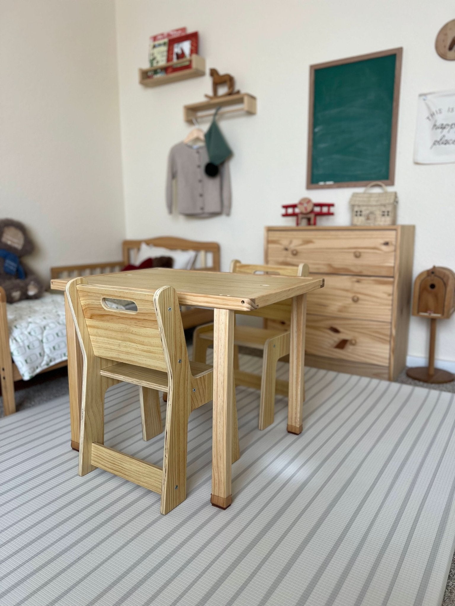 Wooden kids activity table set with chalkboard & storage - The Nurturing Nook