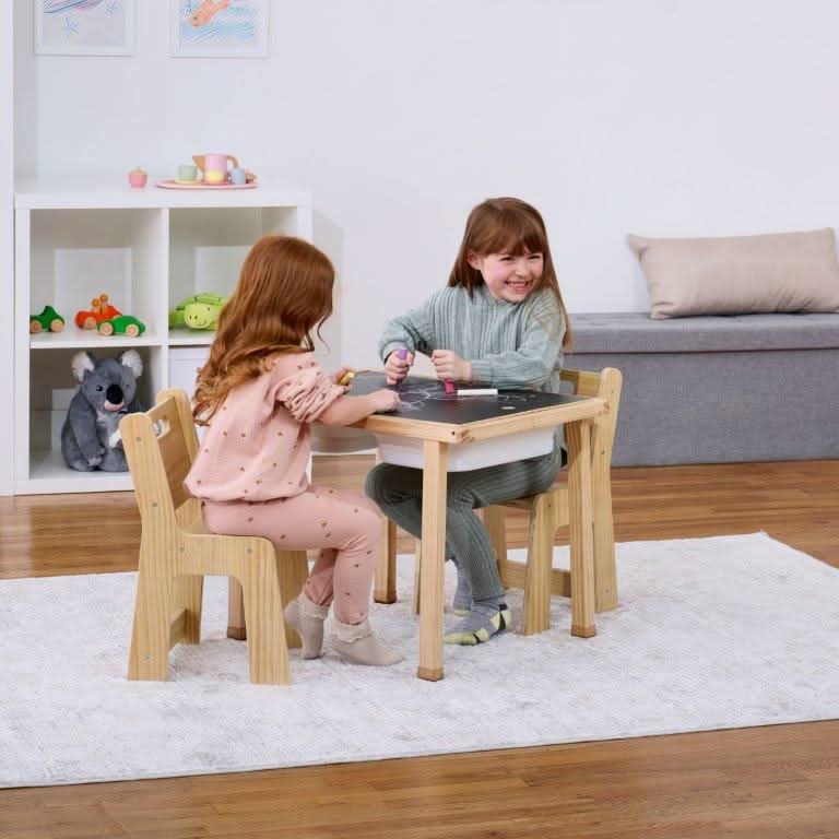 Wooden kids activity table set with chalkboard & storage - The Nurturing Nook