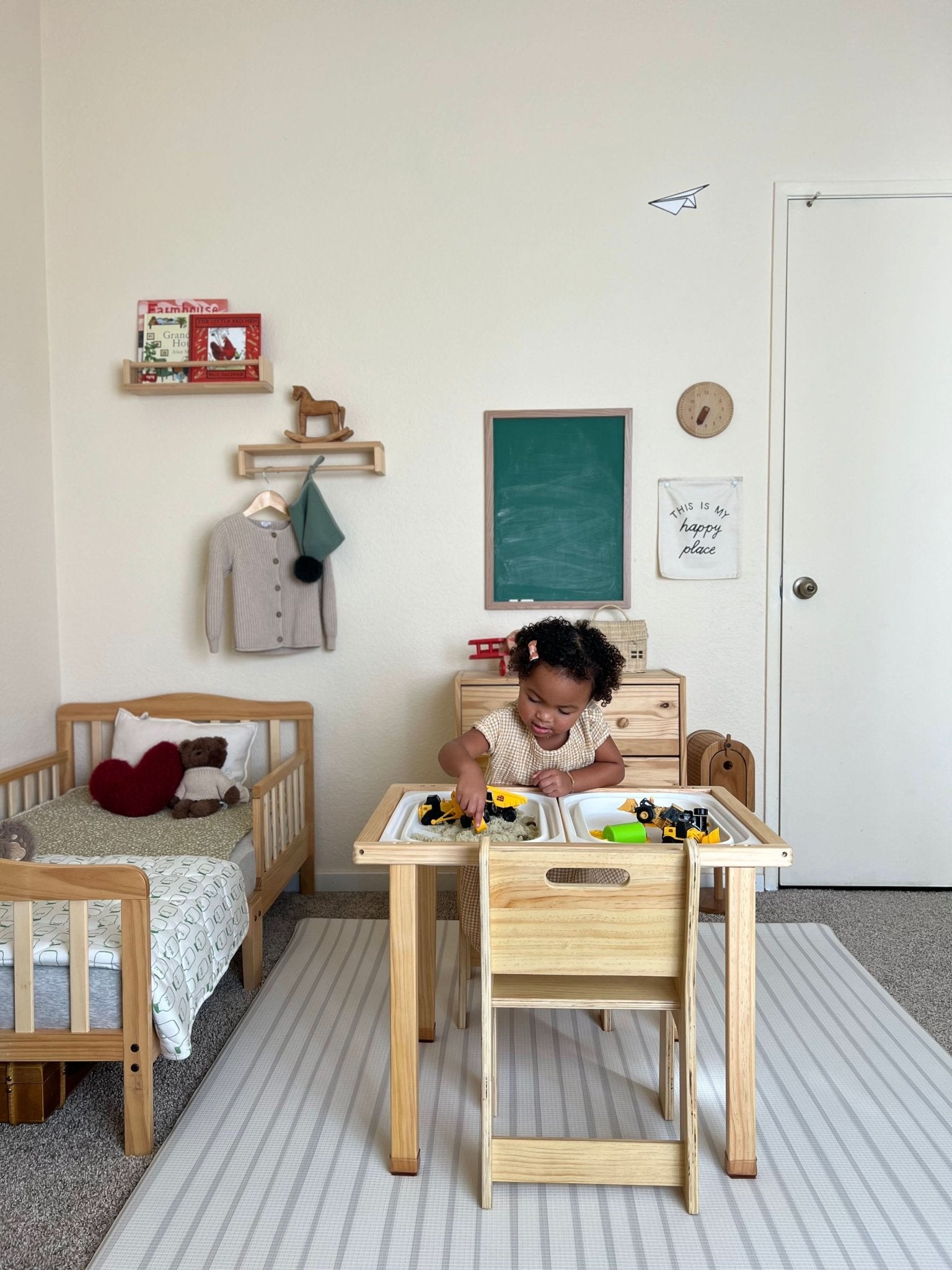 Wooden kids activity table set with chalkboard & storage - The Nurturing Nook