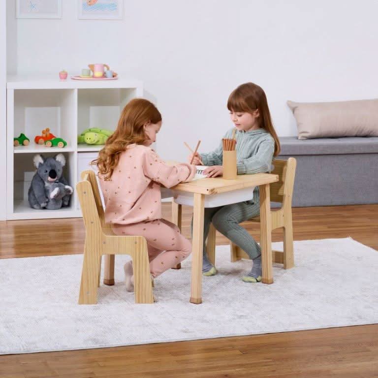 Wooden kids activity table set with chalkboard & storage - The Nurturing Nook