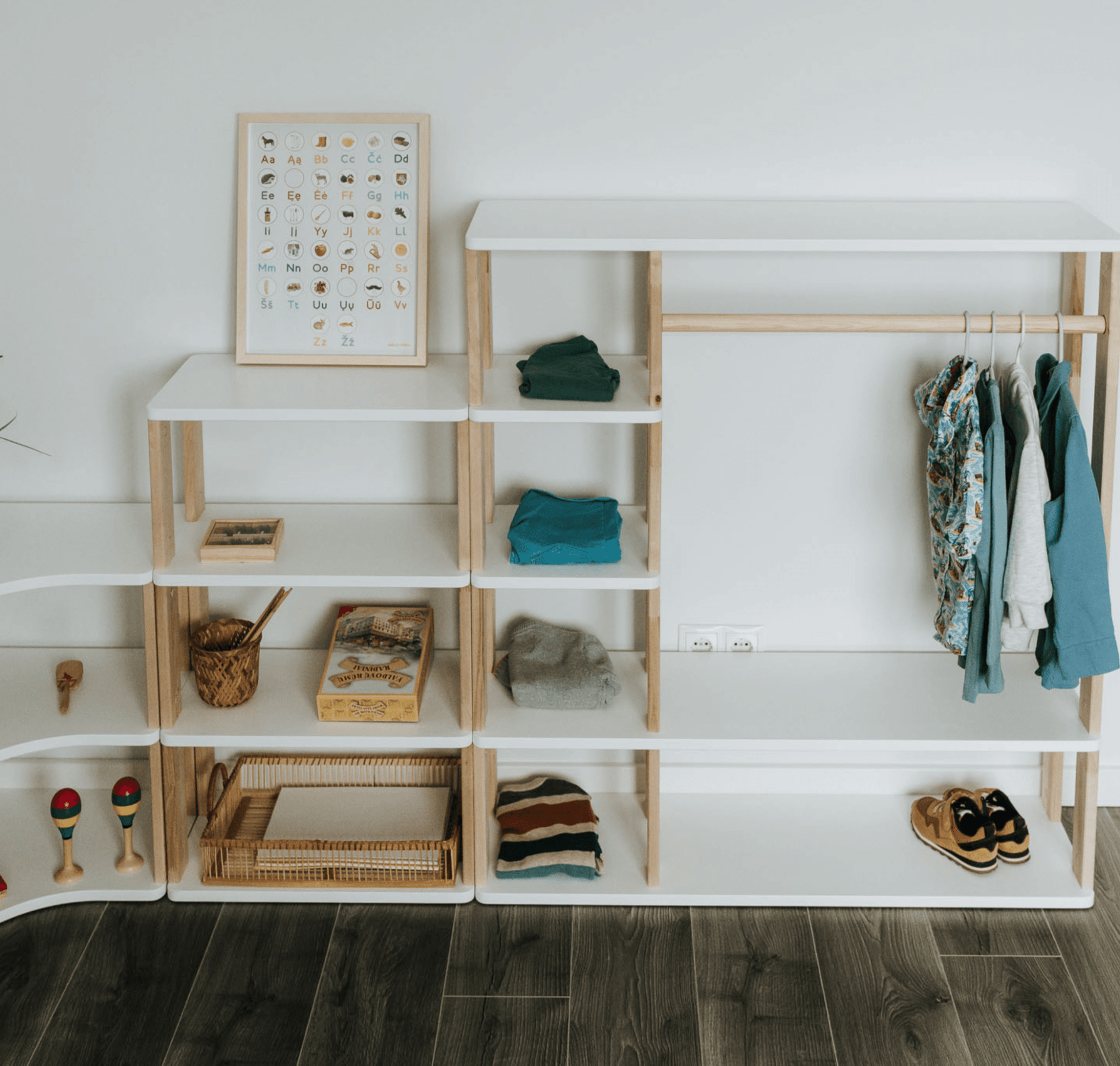Wooden Montessori Wardrobe for Kids | Children Wardrobe Montessori Clothing Rack - The Nurturing Nook