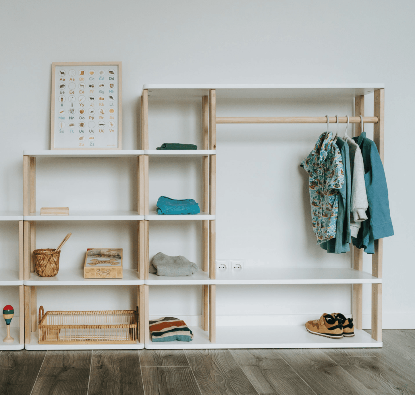 Wooden Montessori Wardrobe for Kids | Children Wardrobe Montessori Clothing Rack - The Nurturing Nook