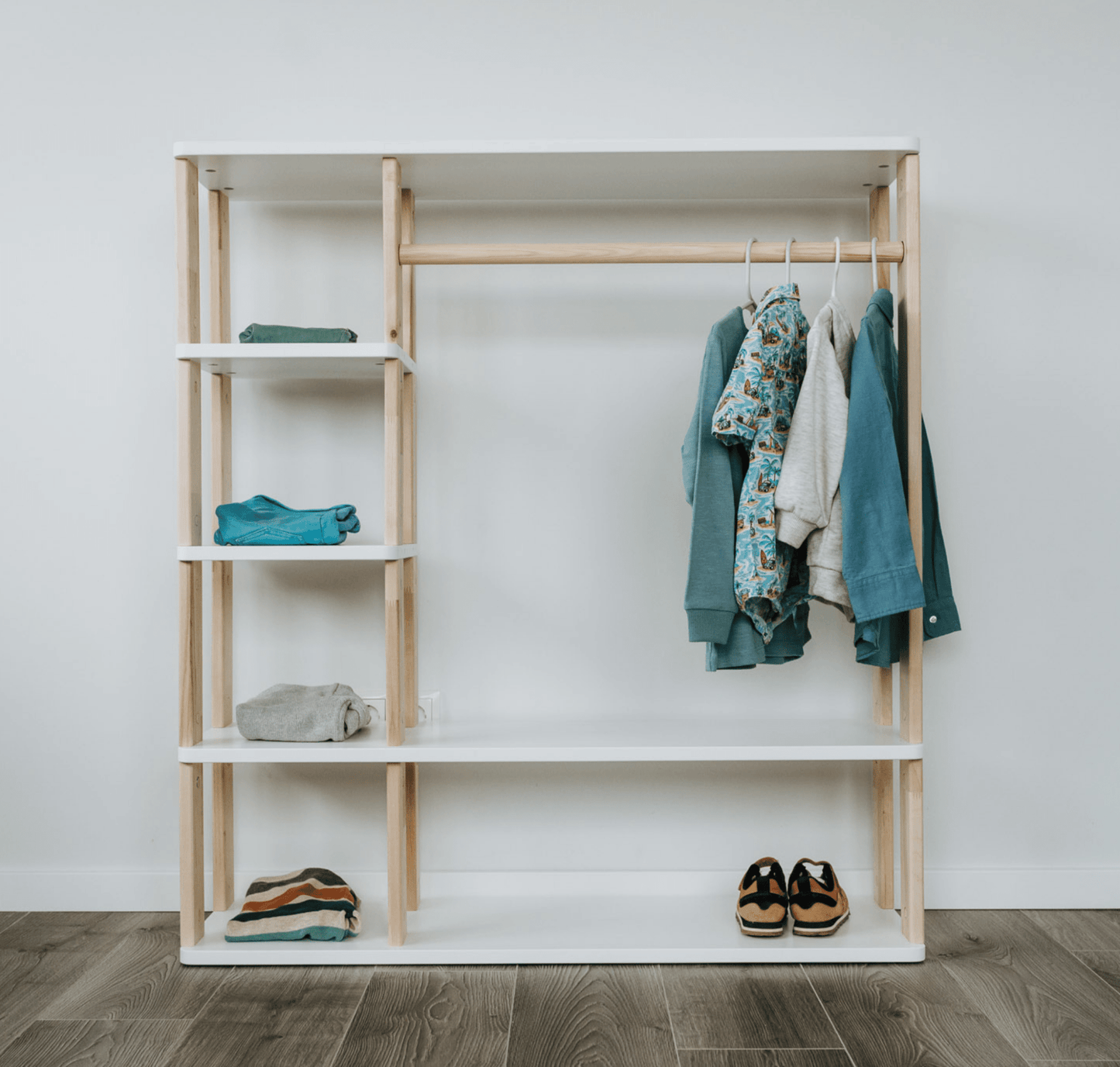 Wooden Montessori Wardrobe for Kids | Children Wardrobe Montessori Clothing Rack - The Nurturing Nook