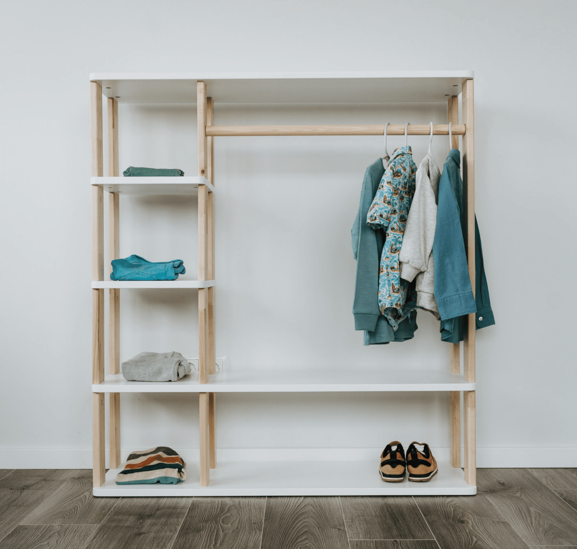 Wooden Montessori Wardrobe for Kids | Children Wardrobe Montessori Clothing Rack - The Nurturing Nook