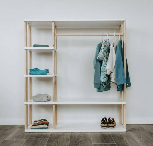 Wooden Montessori Wardrobe for Kids | Children Wardrobe Montessori Clothing Rack - The Nurturing Nook