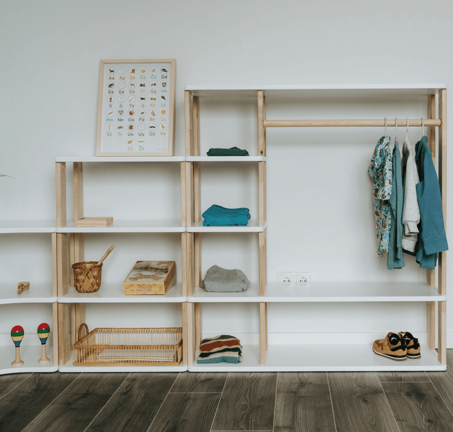 Wooden Montessori Wardrobe for Kids | Children Wardrobe Montessori Clothing Rack - The Nurturing Nook