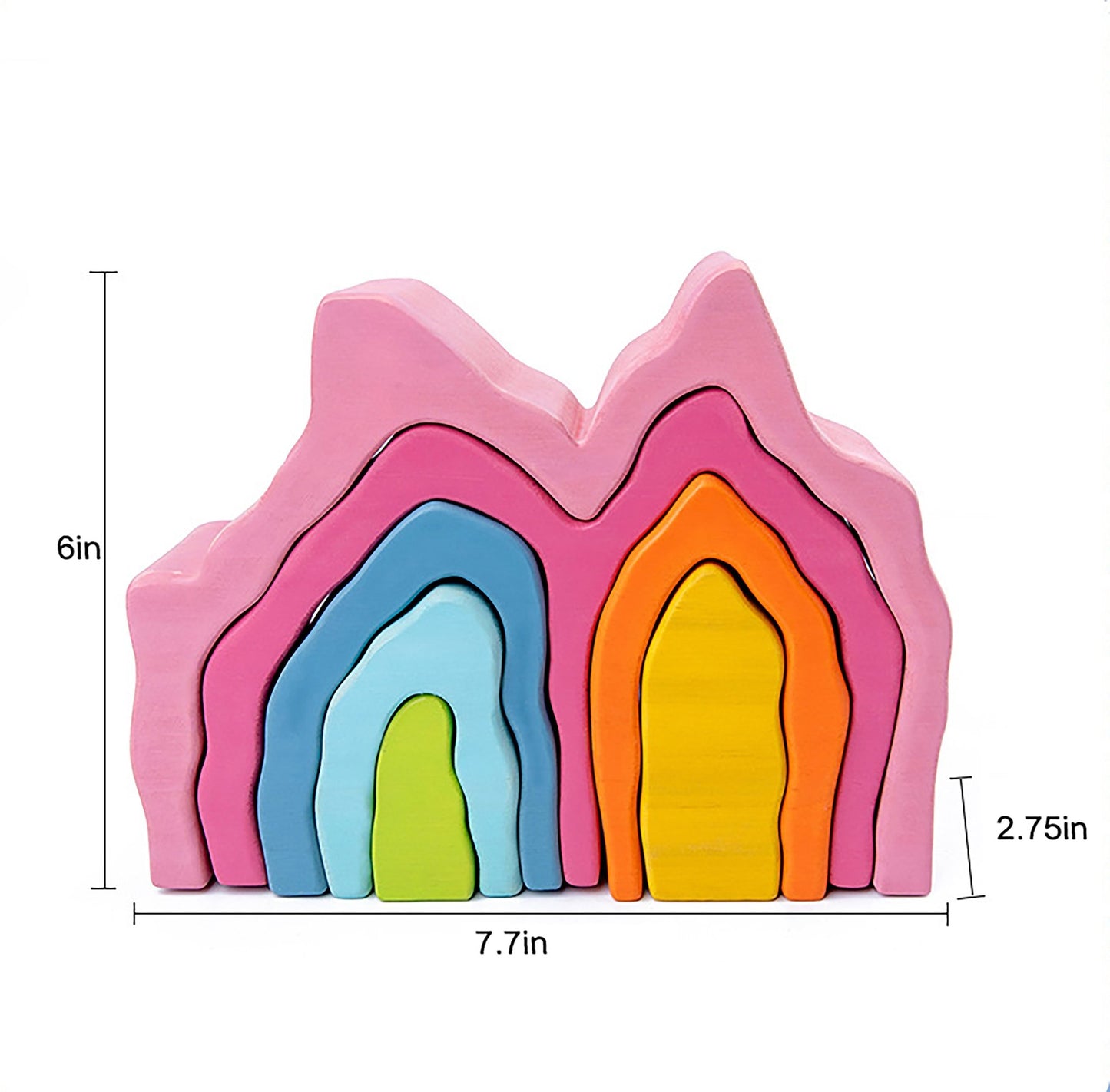 Wooden mountain rainbow stacker toy puzzle blocks - The Nurturing Nook