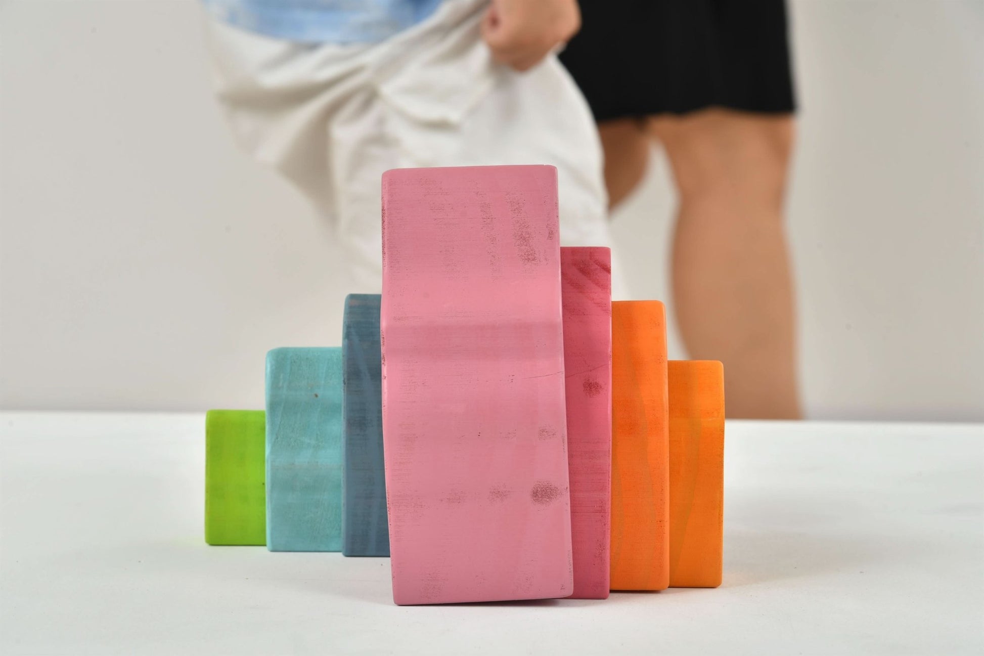 Wooden mountain rainbow stacker toy puzzle blocks - The Nurturing Nook