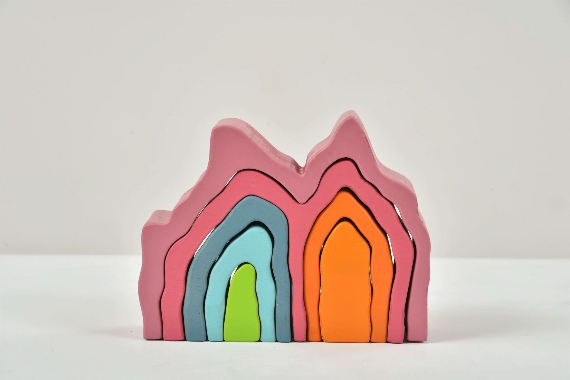 Wooden mountain rainbow stacker toy puzzle blocks - The Nurturing Nook