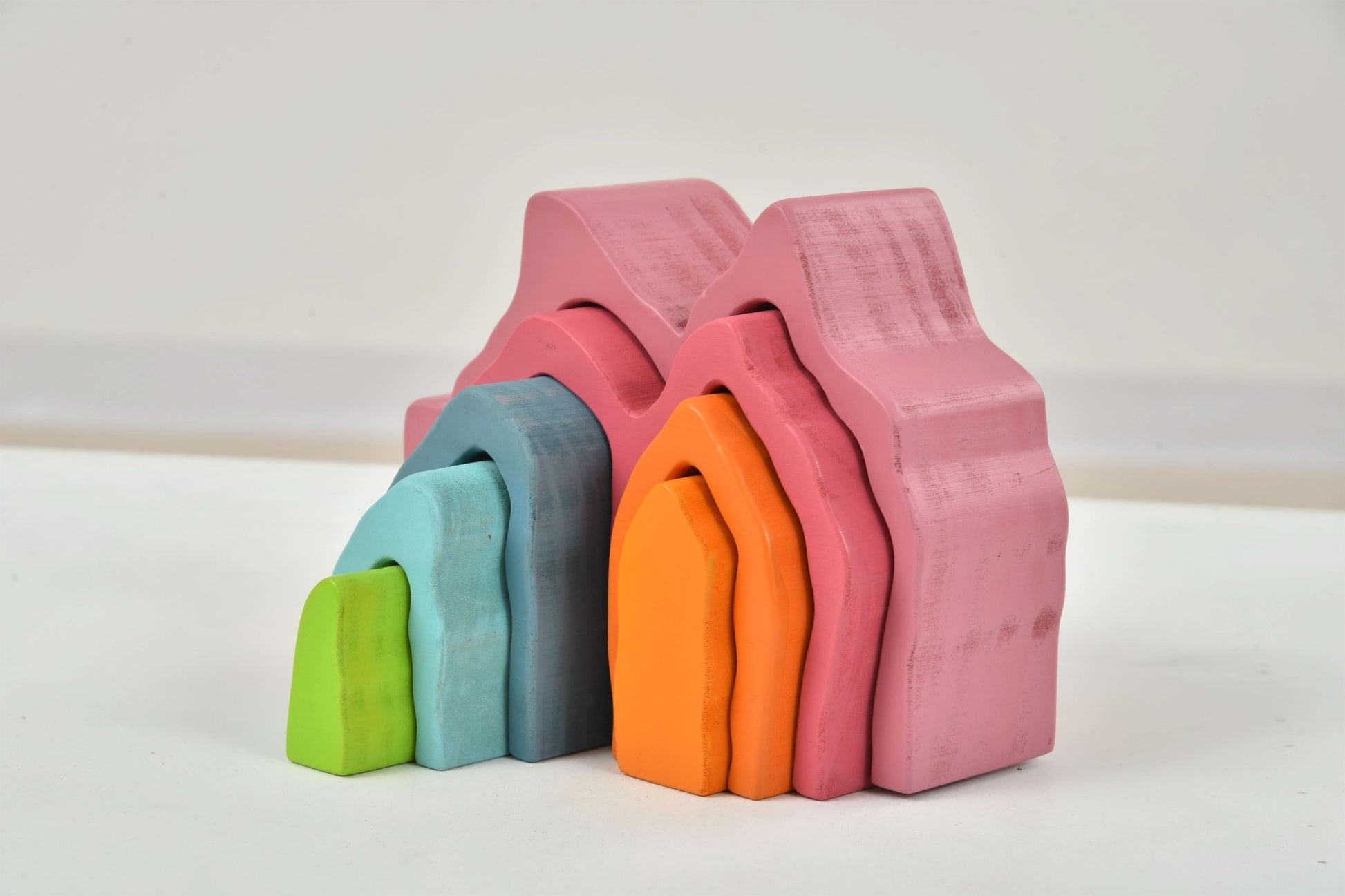 Wooden mountain rainbow stacker toy puzzle blocks - The Nurturing Nook