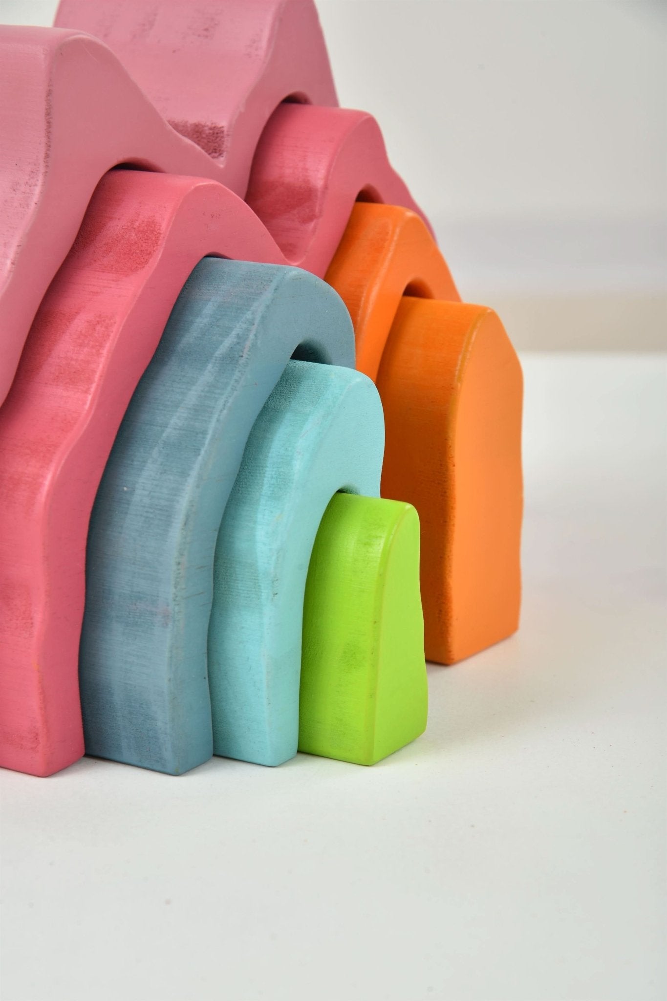 Wooden mountain rainbow stacker toy puzzle blocks - The Nurturing Nook