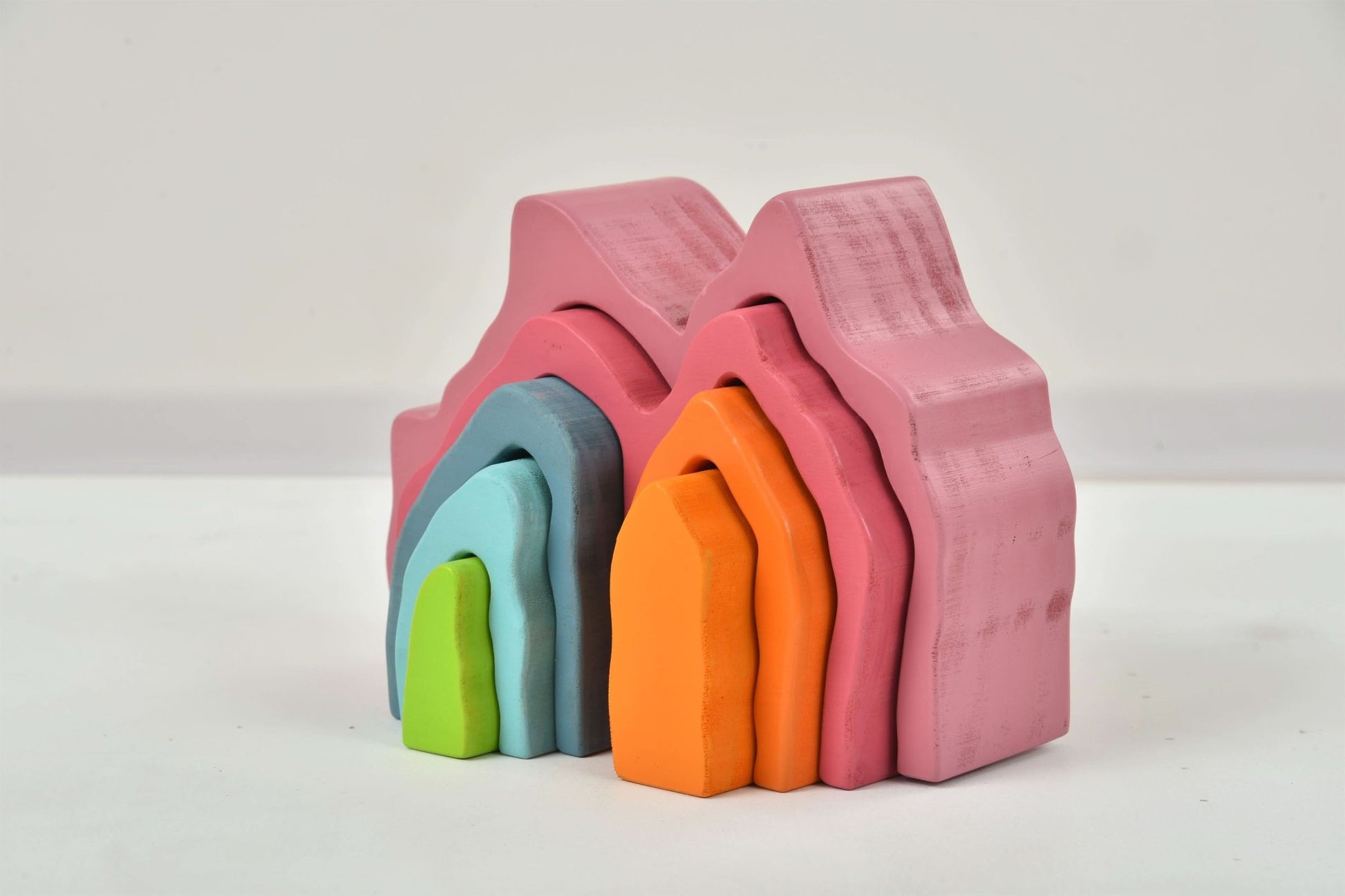 Wooden mountain rainbow stacker toy puzzle blocks - The Nurturing Nook