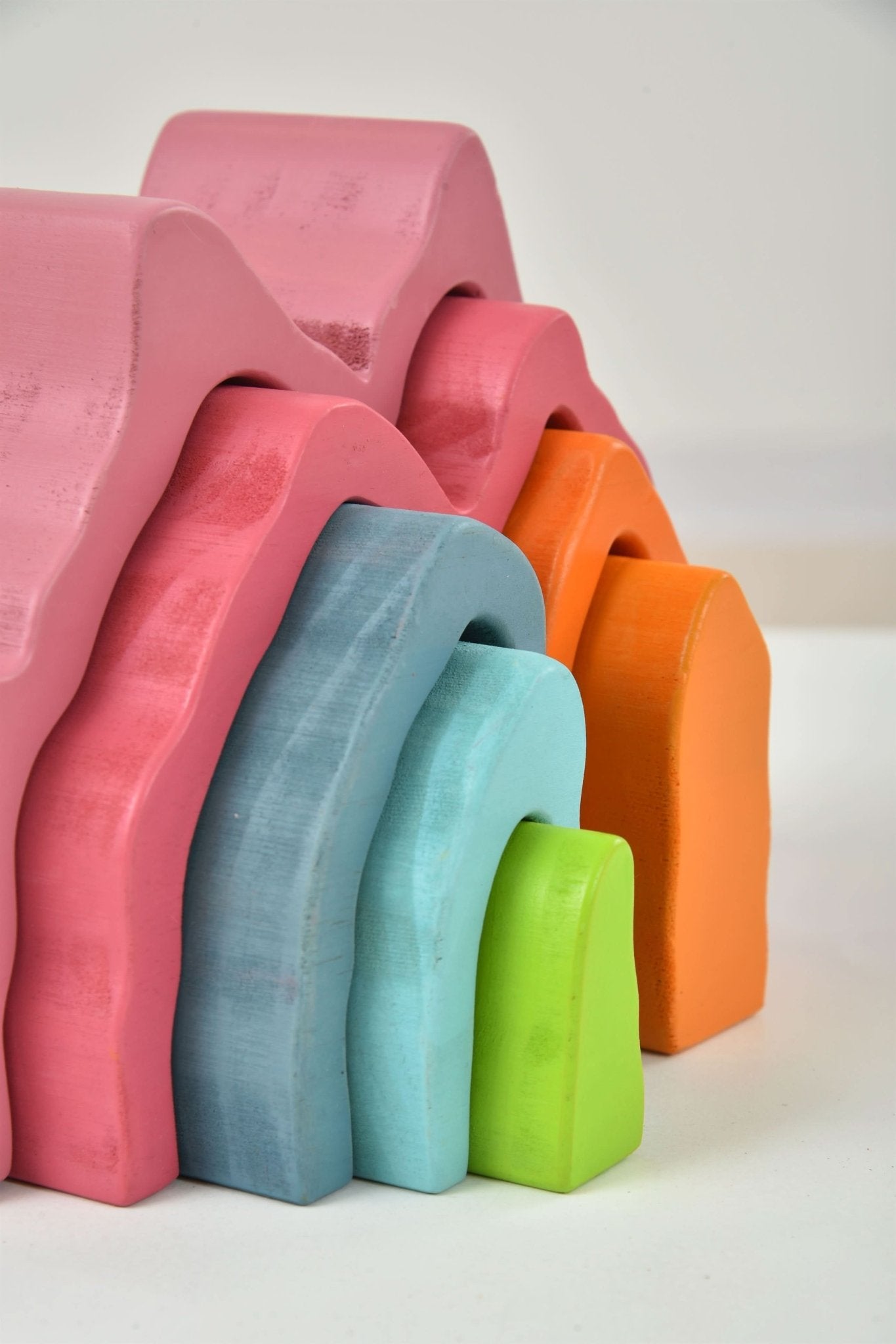 Wooden mountain rainbow stacker toy puzzle blocks - The Nurturing Nook