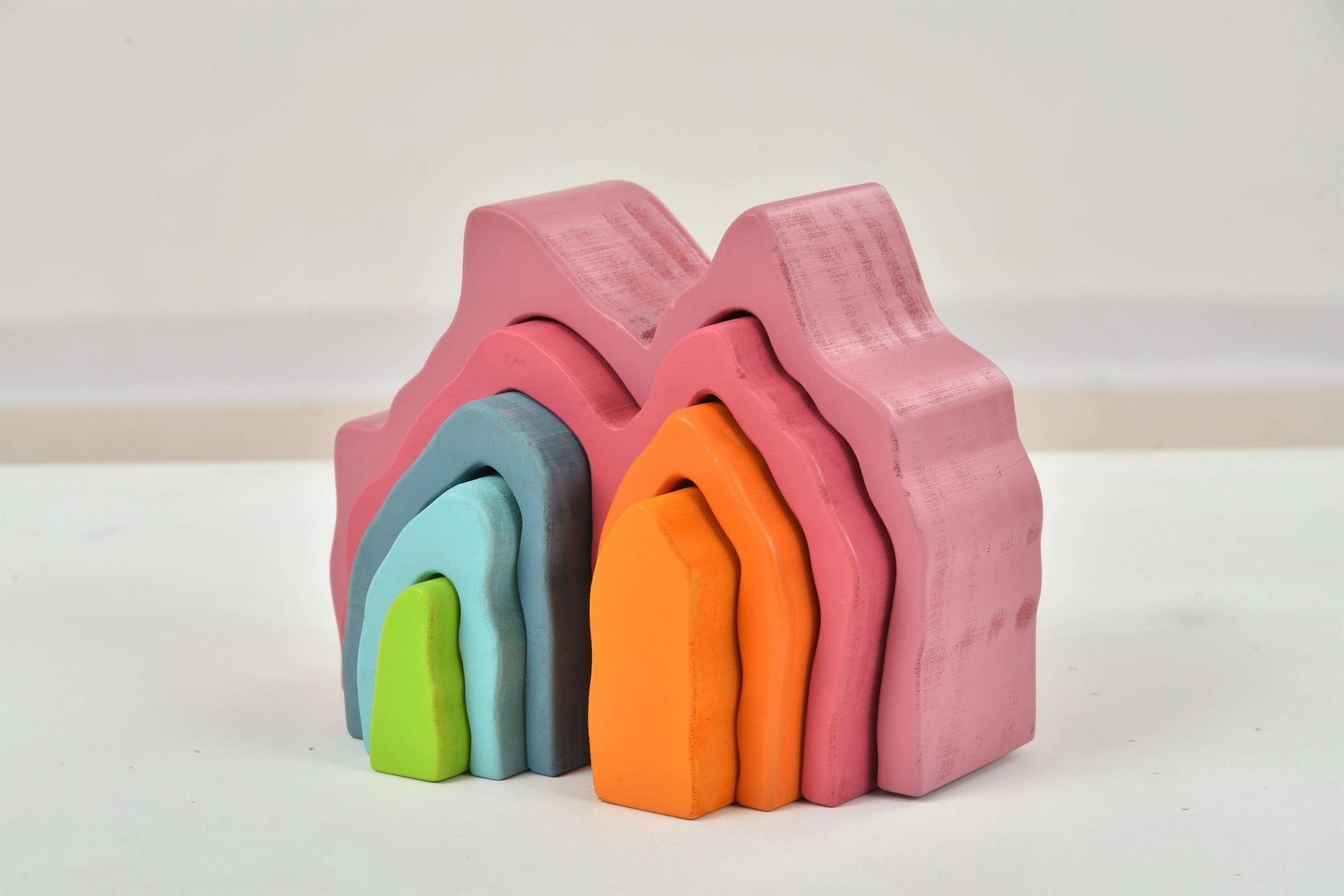 Wooden mountain rainbow stacker toy puzzle blocks - The Nurturing Nook