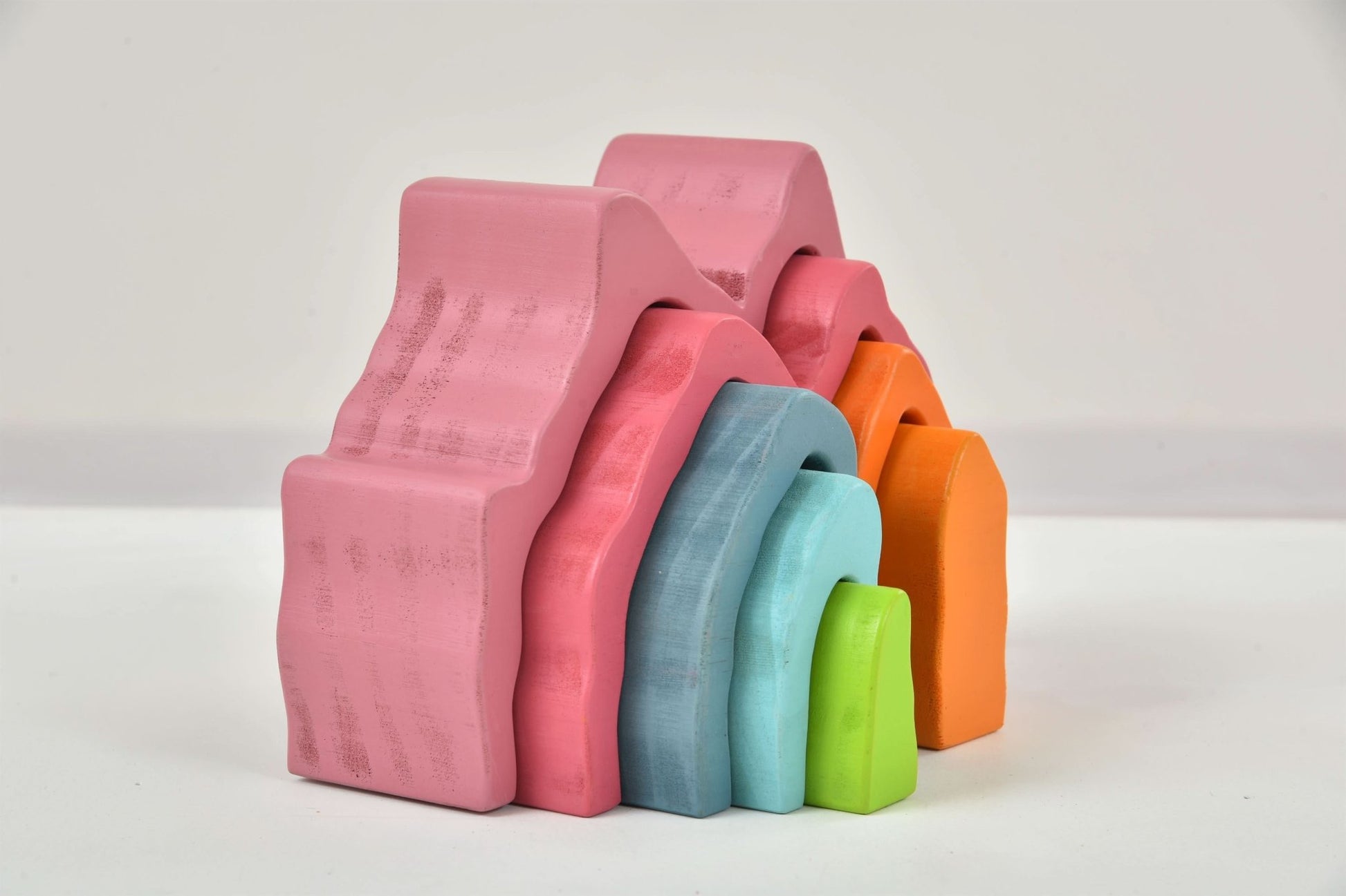 Wooden mountain rainbow stacker toy puzzle blocks - The Nurturing Nook