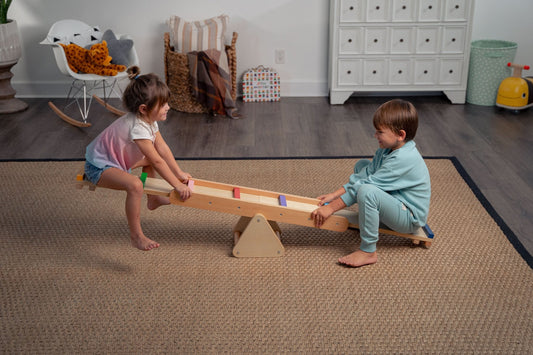 Wooden rainbow seesaw and balance beam - The Nurturing Nook