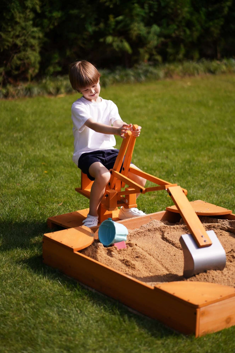 Wooden ride-on outdoor excavator for toddlers