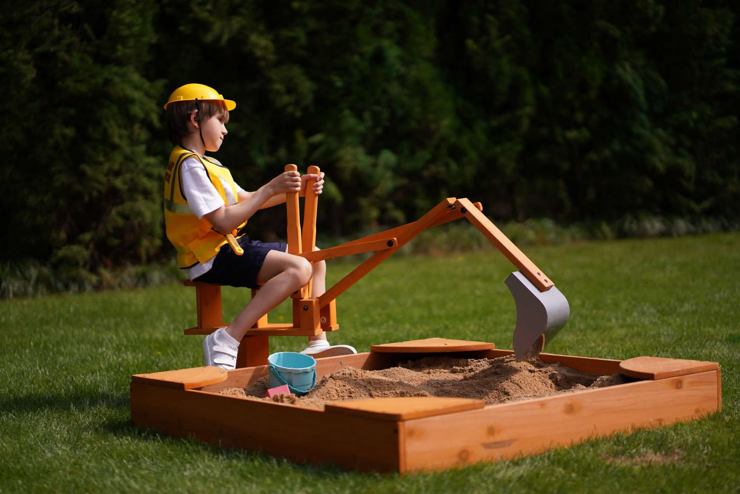 Wooden ride - on outdoor excavator for toddlers - The Nurturing Nook
