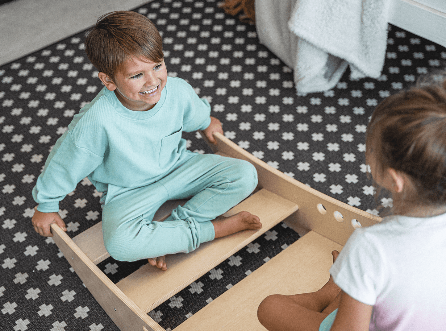 Wooden rocking boat and climber – gross motor play - The Nurturing Nook