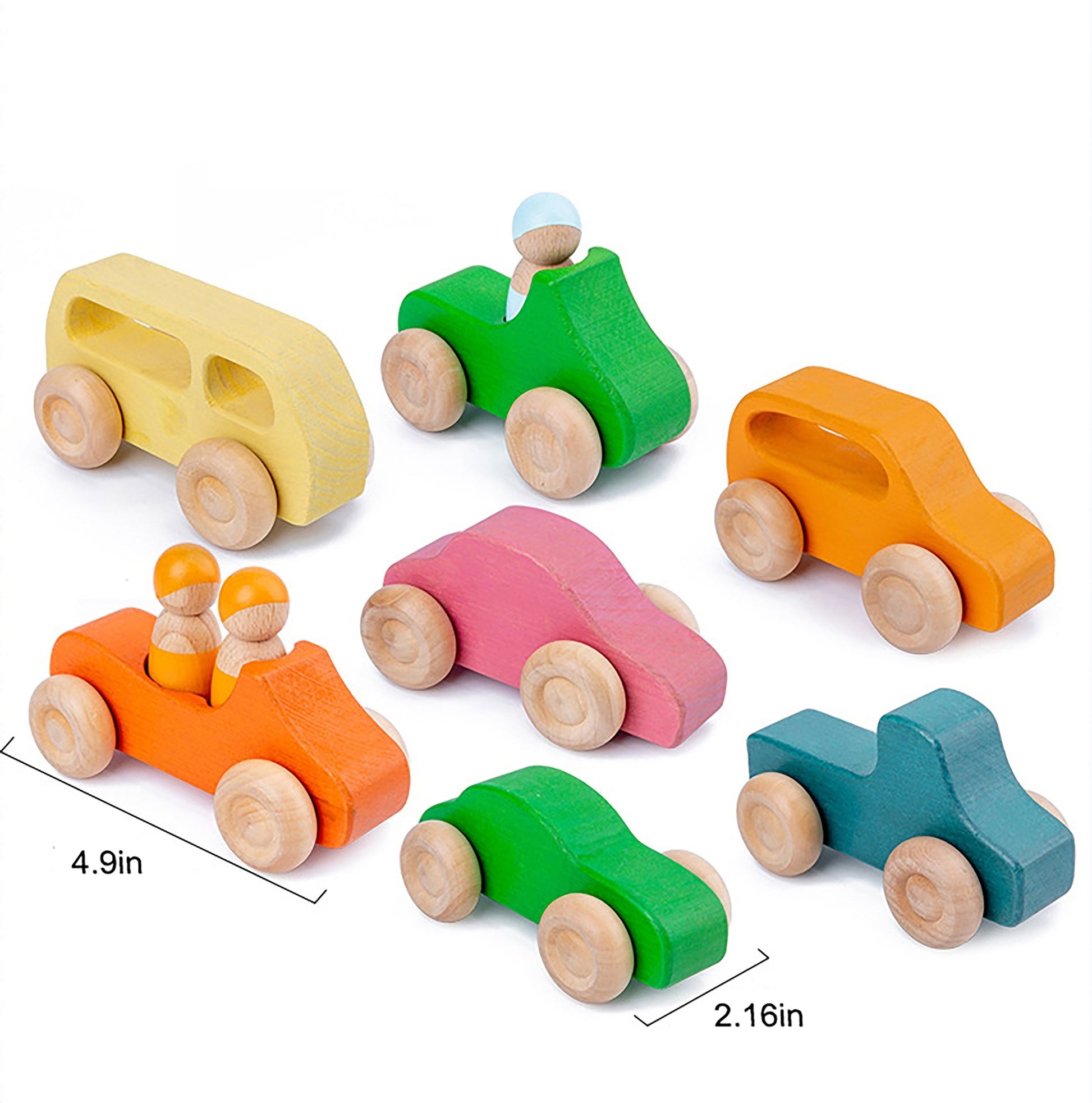 Wooden toy car set with peg doll figures - 10 piece set - The Nurturing Nook