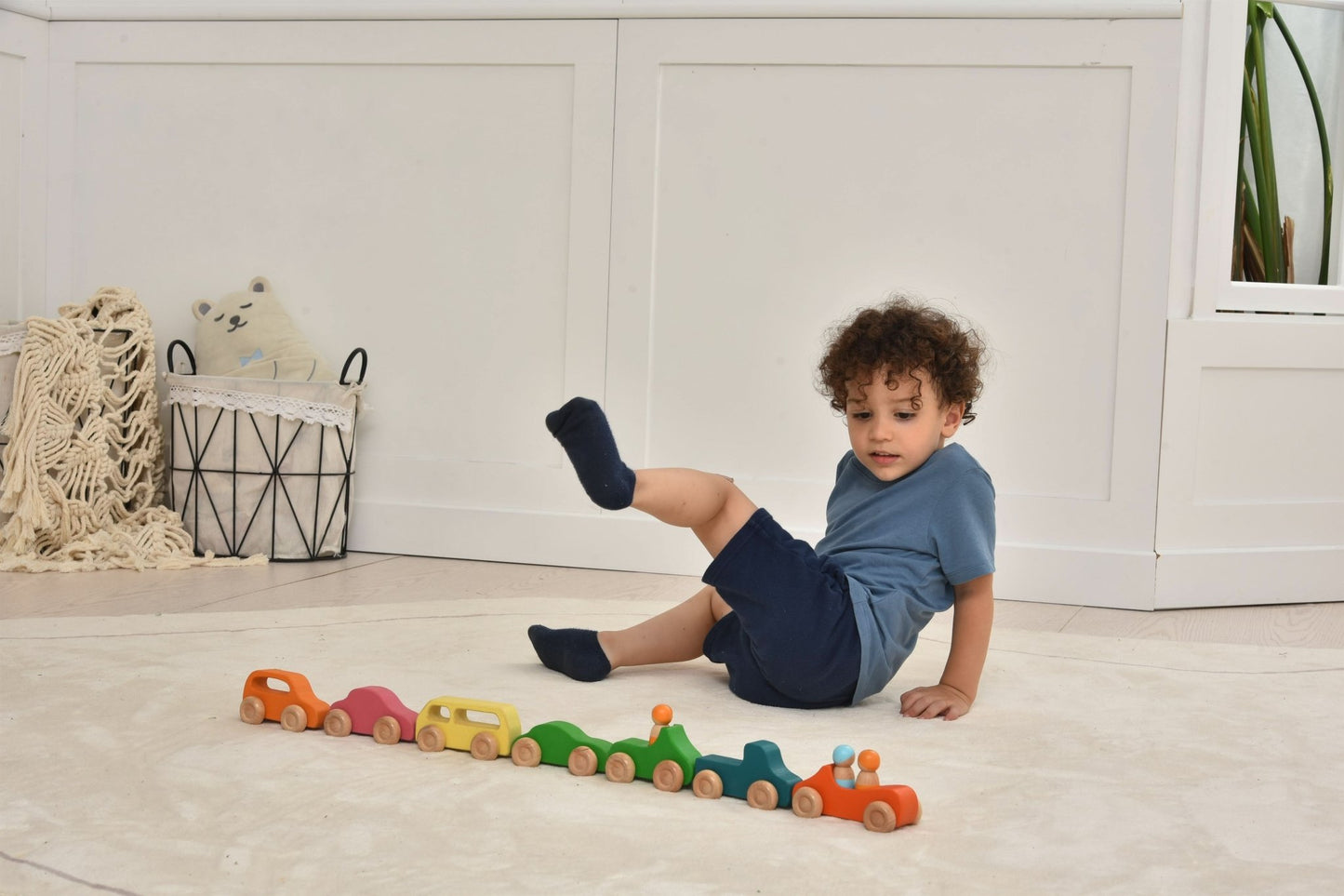 Wooden toy car set with peg doll figures - 10 piece set - The Nurturing Nook
