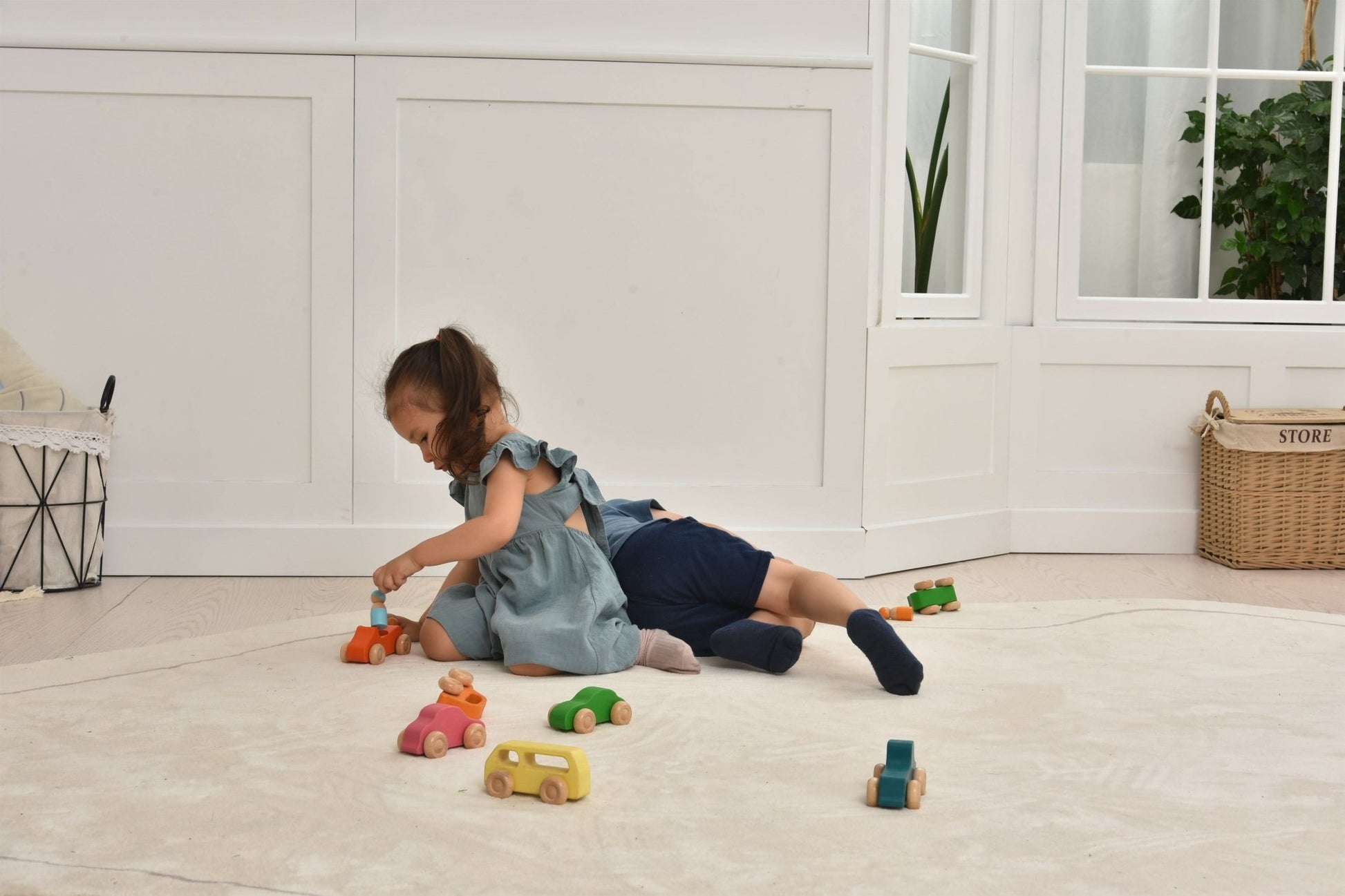 Wooden toy car set with peg doll figures - 10 piece set - The Nurturing Nook