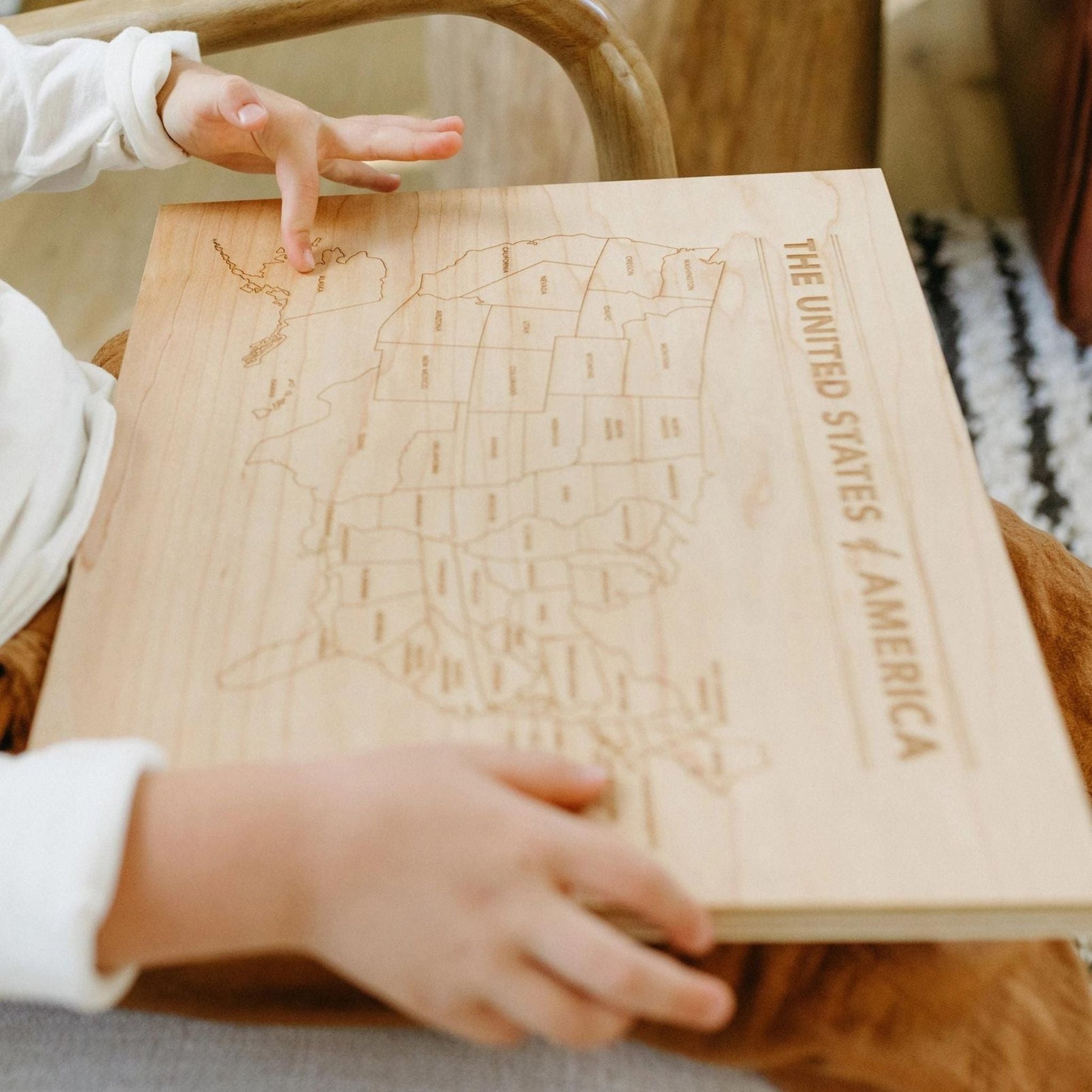 Wooden United States Map • Engraved Modern Map of USA - The Nurturing Nook