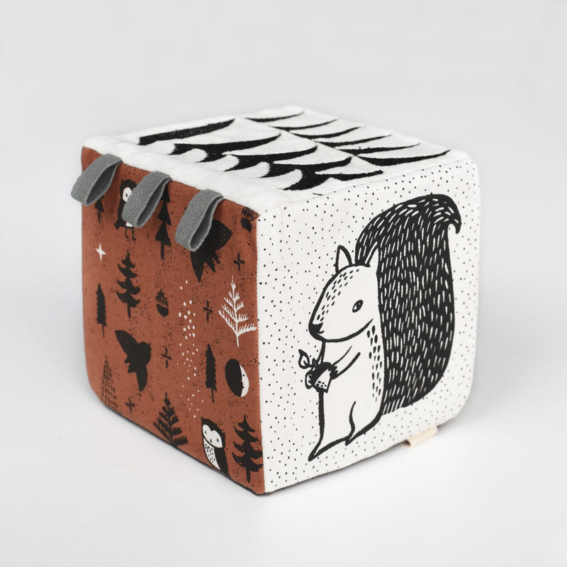 Woodland animals soft block – organic fabric sensory toy for babies