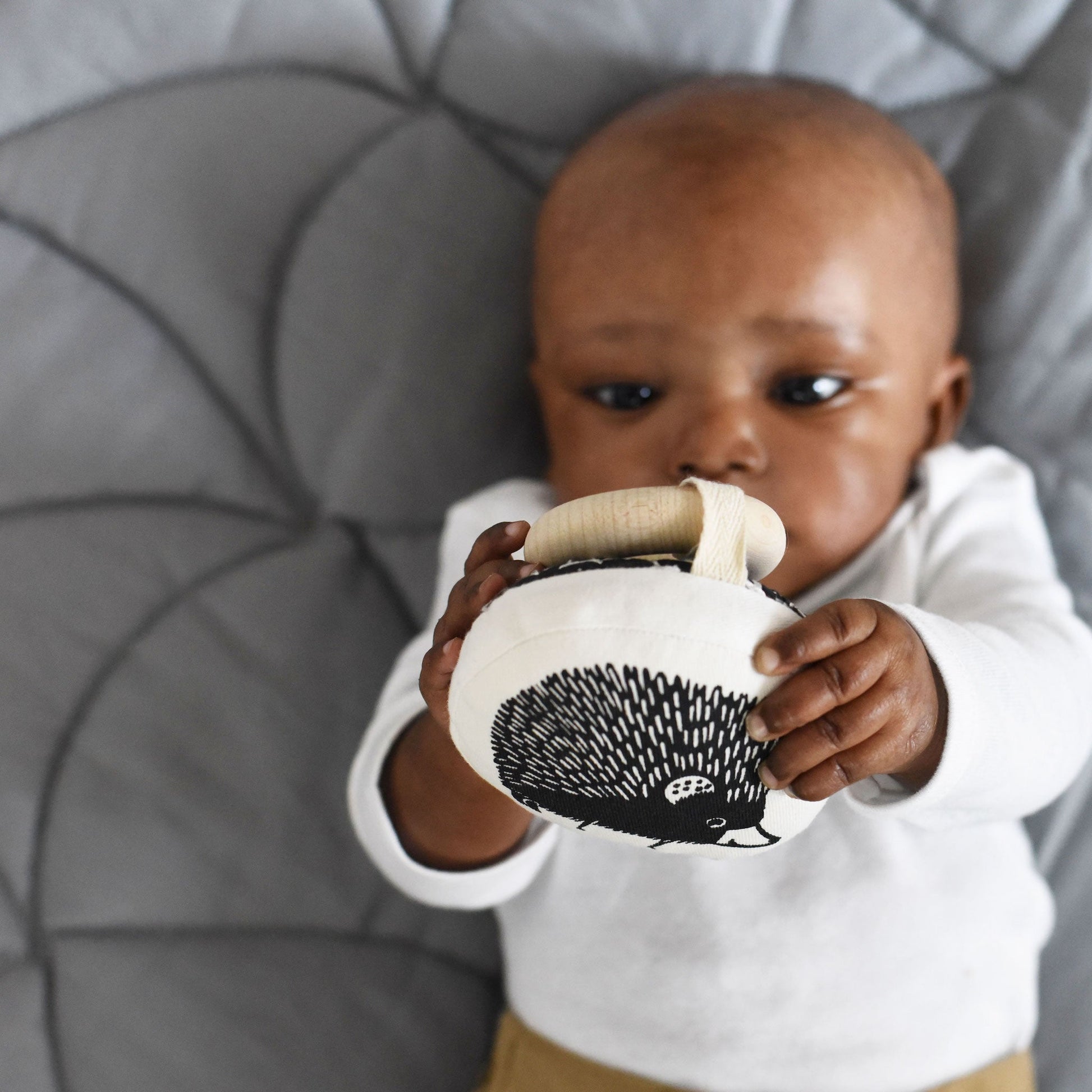Woodland hedgehog organic cotton teether - The Nurturing Nook