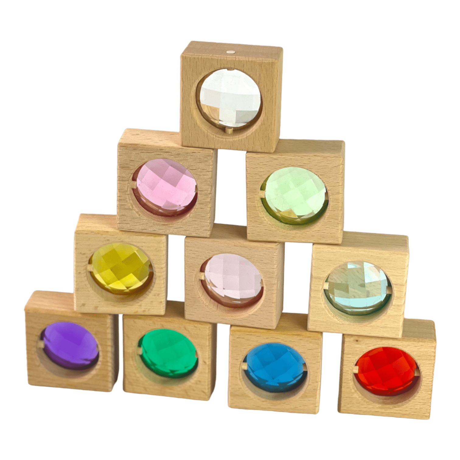 10 Pcs Colored Square Gemmed Translucent Blocks with Storage Tray - The Nurturing Nook