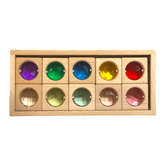 10 Pcs Colored Square Gemmed Translucent Blocks with Storage Tray - The Nurturing Nook