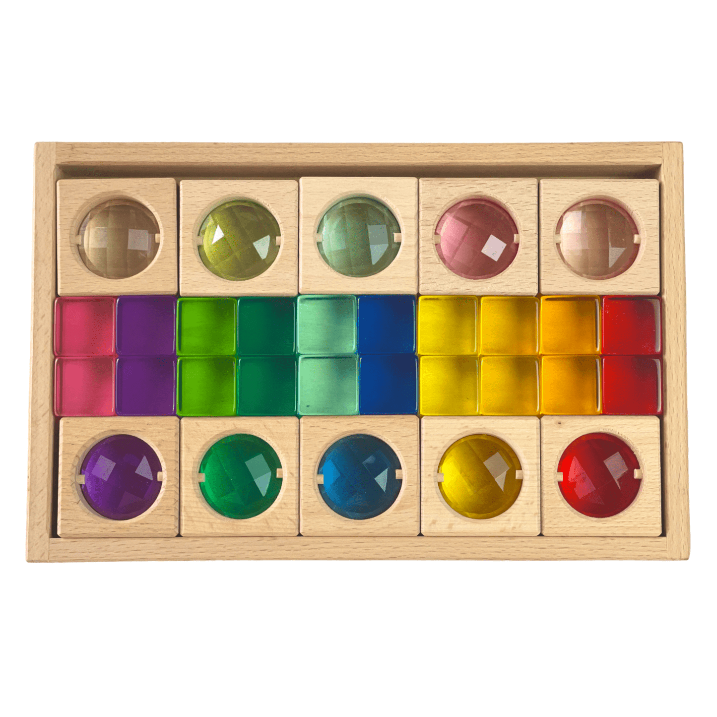 10 Pcs Square Gemmed Translucent Blocks and 20 Pcs Lucite Cubes Set with Storage Tray - The Nurturing Nook