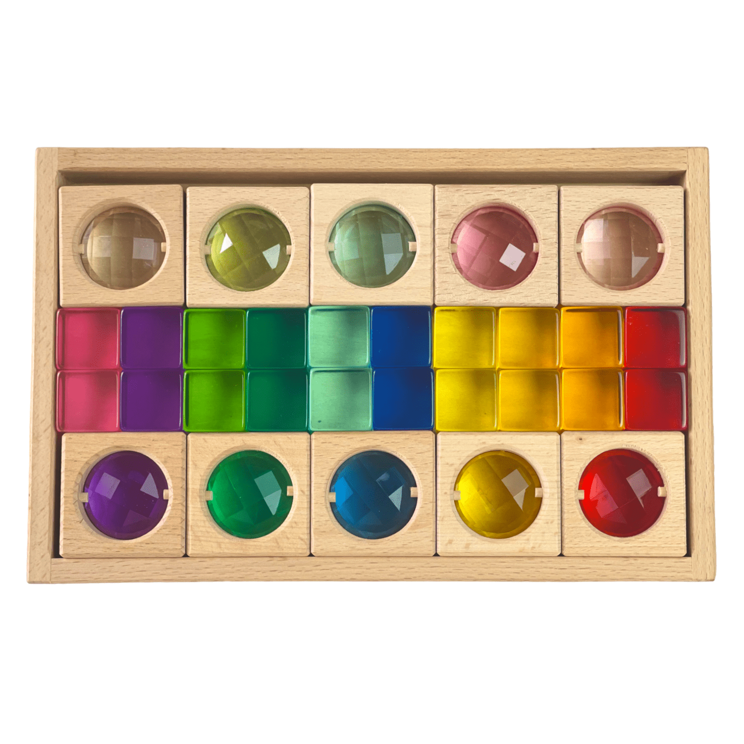 10 Pcs Square Gemmed Translucent Blocks and 20 Pcs Lucite Cubes Set with Storage Tray - The Nurturing Nook