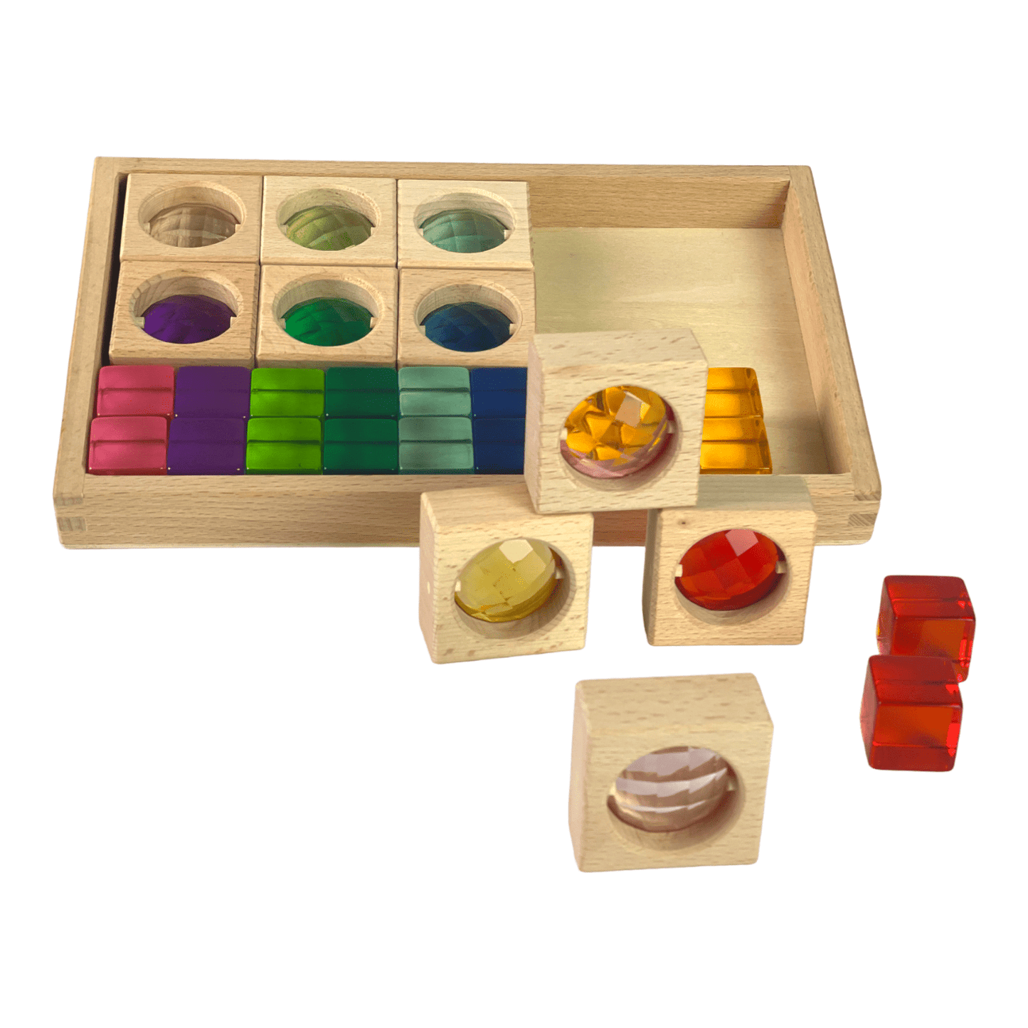 10 Pcs Square Gemmed Translucent Blocks and 20 Pcs Lucite Cubes Set with Storage Tray - The Nurturing Nook