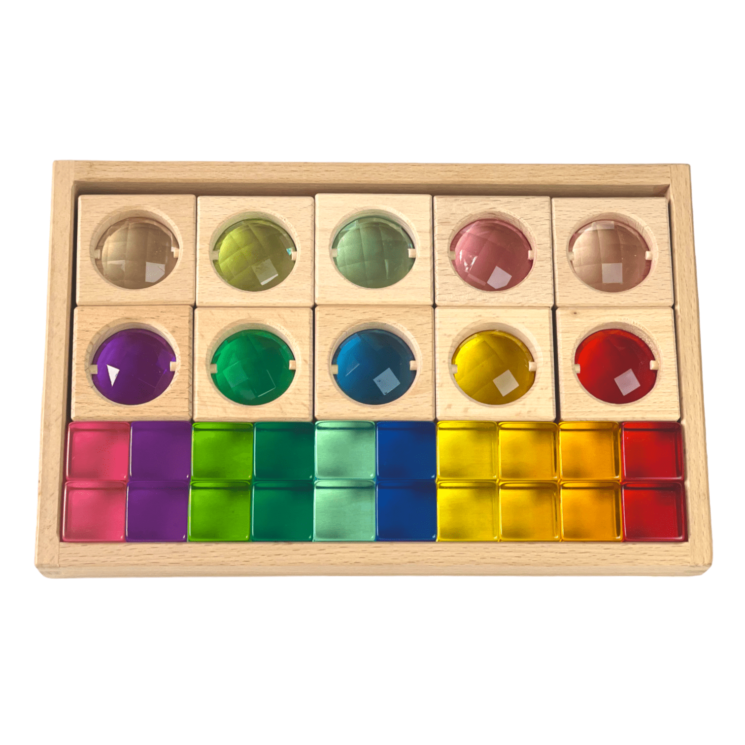 10 Pcs Square Gemmed Translucent Blocks and 20 Pcs Lucite Cubes Set with Storage Tray - The Nurturing Nook