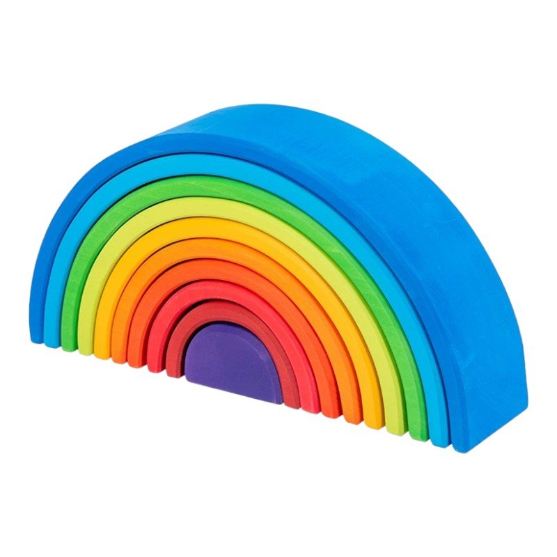 10 Pcs STAINED Wooden Rainbow Stacking Puzzle Blocks in Sunset Color